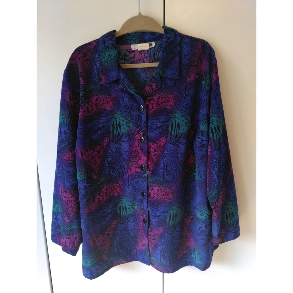 Vintage  Womens Abstract Print Tunic Shirt  Size 2x Artsy 90s Teacher Vibrant